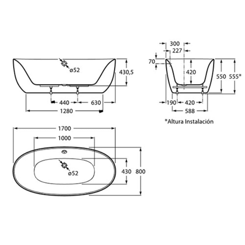 Roca Virginia One Piece Gloss White Freestanding Bath 1700 x 800 A248313000