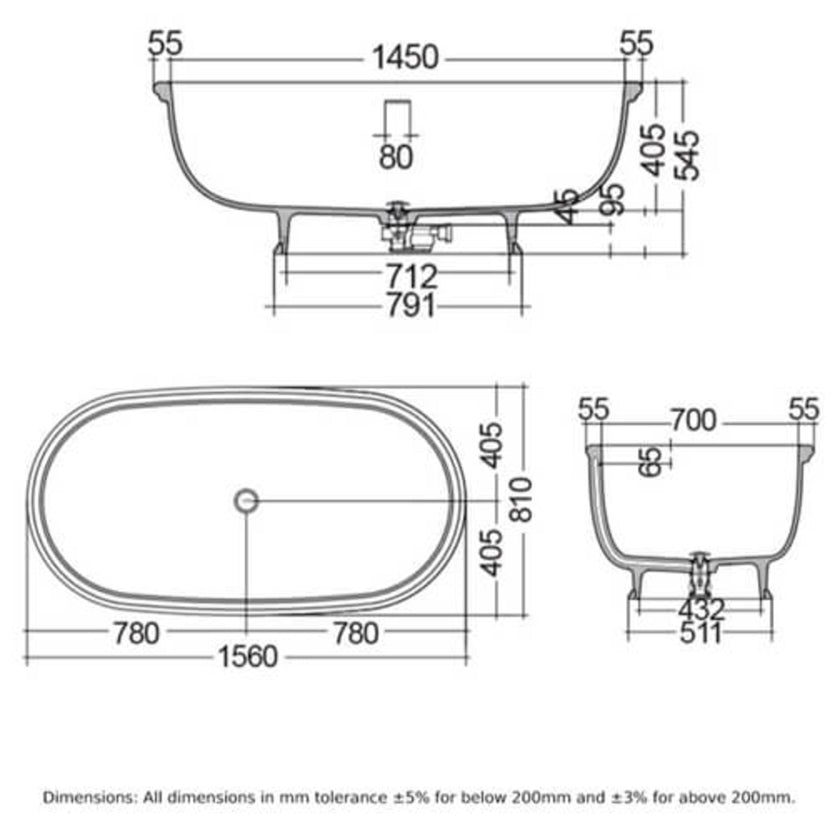 Rak Washington Greige Freestanding Bath 1560 x 810 WTBT15681505
