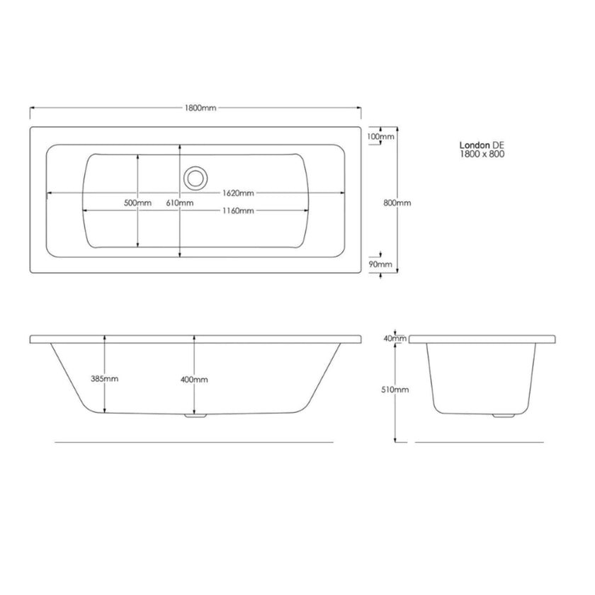 Trojan London De Encapsulated Baseboard White NTH Bath 1800 x 800 TROJANLOND1800