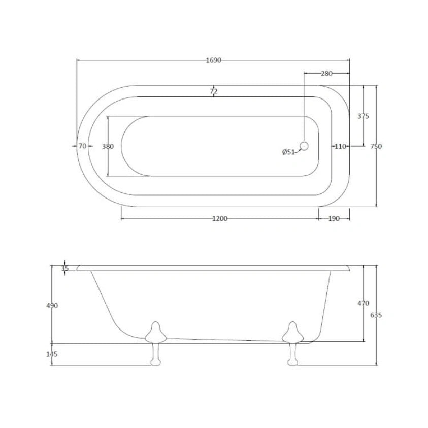 BC Designs 1700mm Mistley Roll Top Freestanding Bath