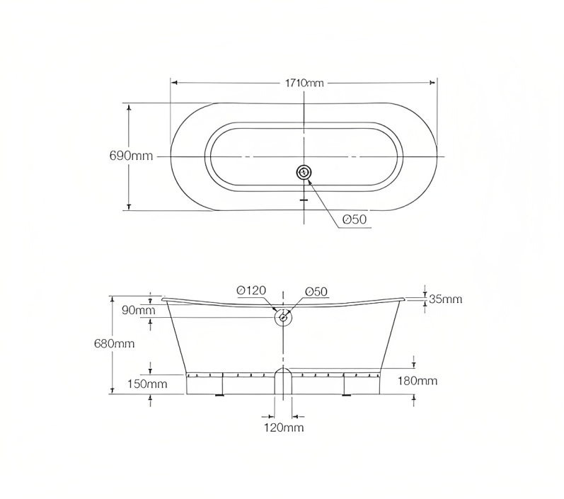 Royce Morgan Portland Freestanding Bath 1710mm