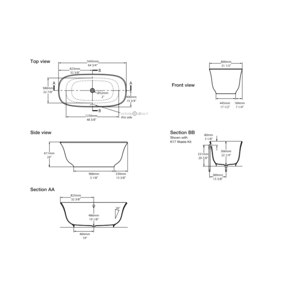 Victoria & Albert Amiata 1650mm Freestanding Bath