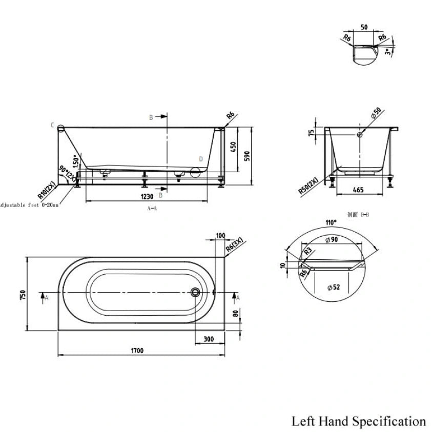 BC Designs Ancorner 1700mm Shower Bath