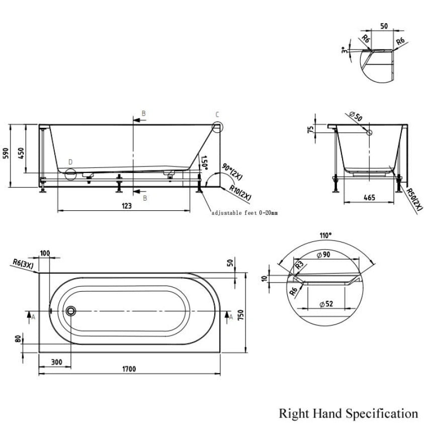 BC Designs Ancorner 1700mm Shower Bath