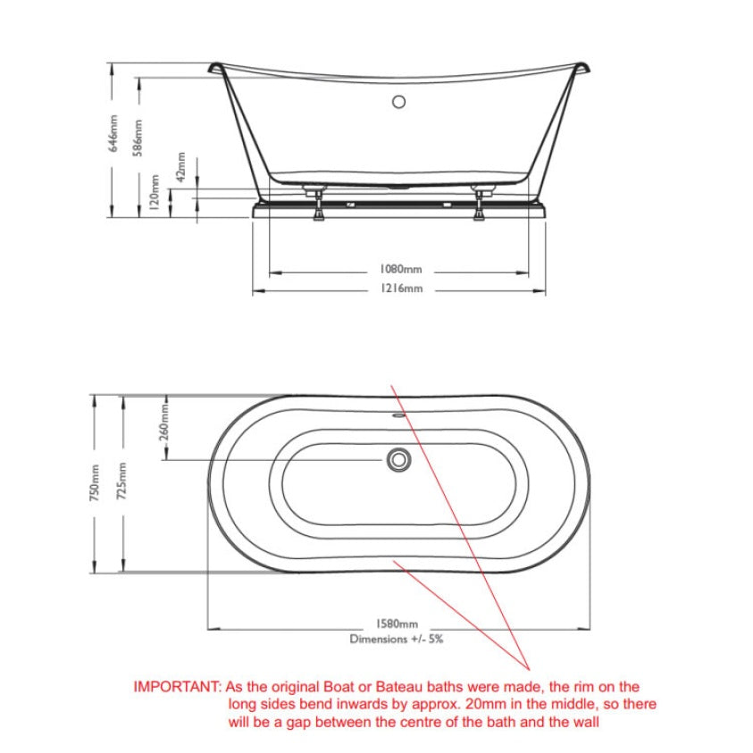 BC Designs 1800mm x 800mm Acrylic Freestanding Boat Bath