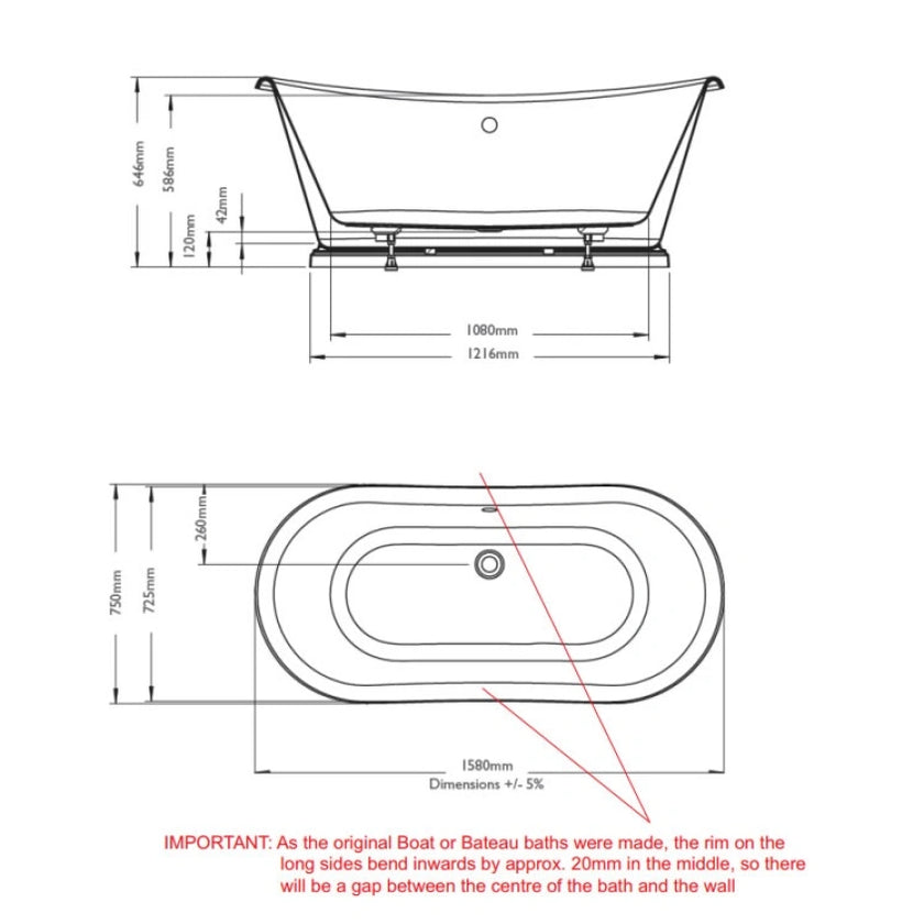 BC Designs Acrylic Freestanding Boat Bath - All Sizes