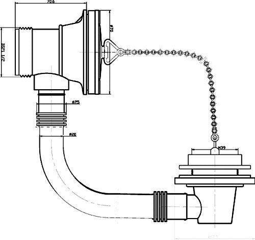Nuie Chrome Bath Waste & Overflow with Poly Plug & Ball Chain