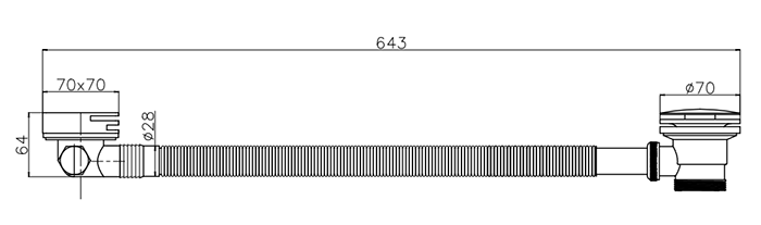 Square Slimline Freeflow Bath Filler Waste and Overflow - Chrome