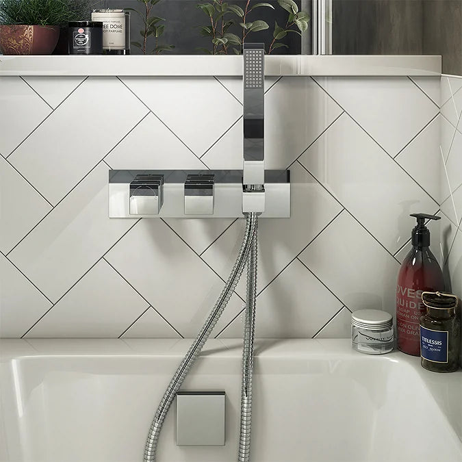 Square Slimline Freeflow Bath Filler Waste and Overflow - Chrome