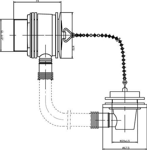 Nuie Chrome Bath Combined Waste & Overflow with Plug & Ball Chain