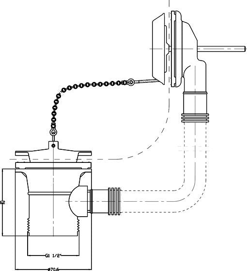 Hudson Reed Chrome Retainer Bath Waste with Brass Plug + Ball Chain