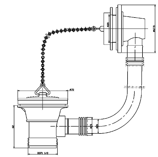 Nuie Bath Waste & Overflow with Brass Plug & Ball Chain - Chrome