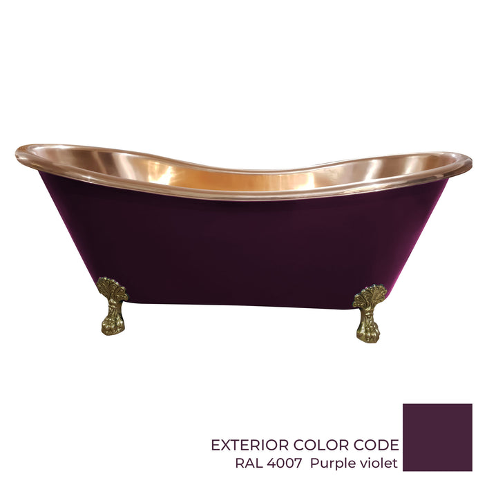 Coppersmith Creations Copper Polished Clawfoot Purple Violet Freestanding Bath