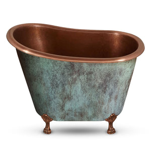 Coppersmith Creations Copper Single Slipper Blue Green Hammered Freestanding Bath