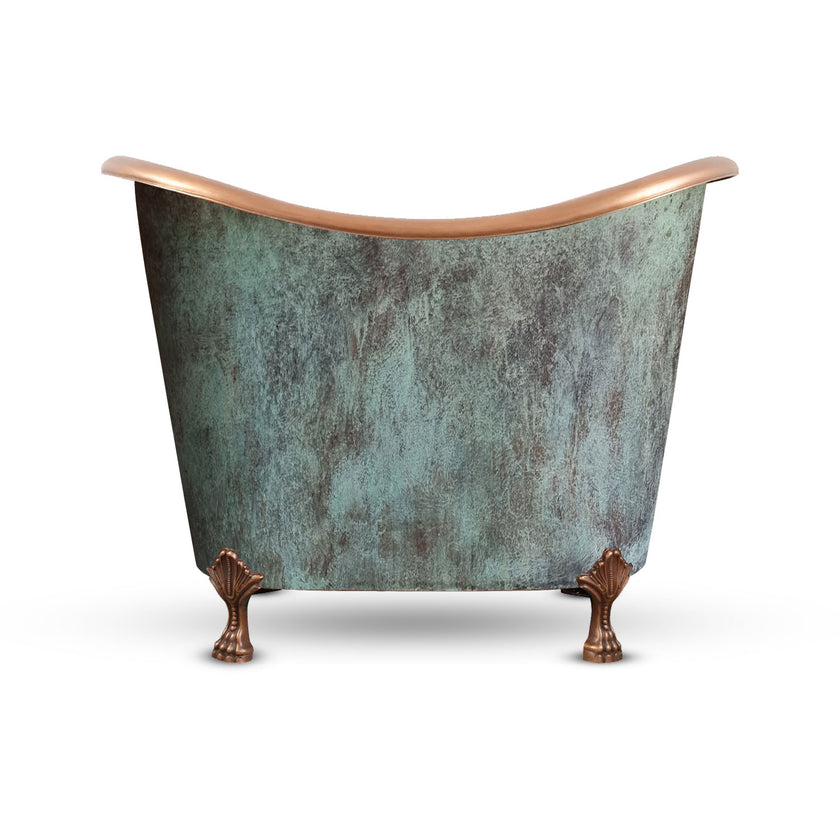 Coppersmith Creations Copper Double-Slipper Blue-Green Hammered Freestanding Bath