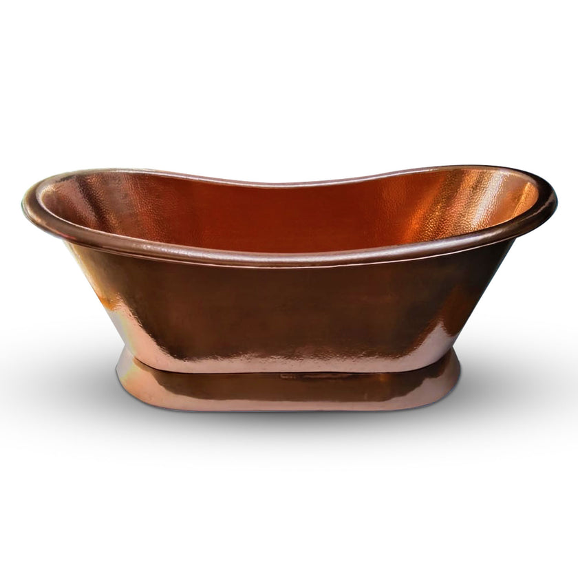 Coppersmith Creations Copper Slanting Base Hammered Polished Freestanding Bath