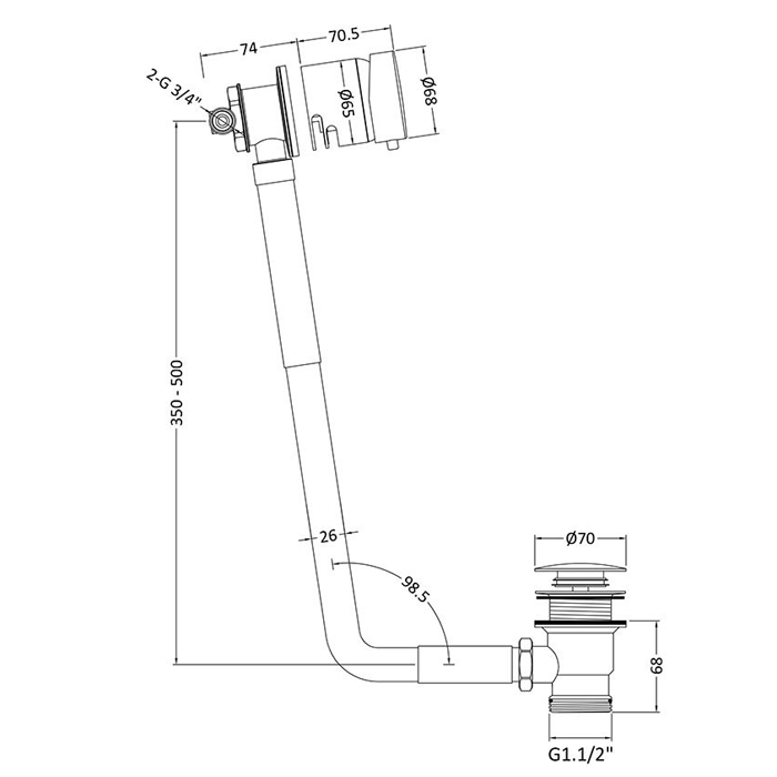 Nuie Single Lever Freeflow Brushed Brass Bath Filler - E801