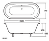 Nuie Grosvenor 1500 Small Double Ended Roll Top Freestanding Bath