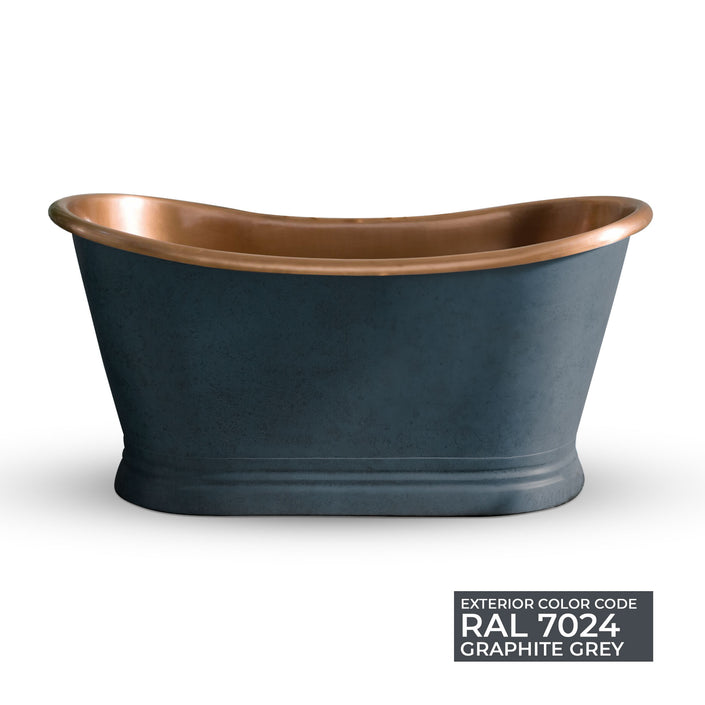 Coppersmith Slanted Cascading Base Copper Bathtub RAL 7024 Graphite grey Exterior & Antique Finish Interior