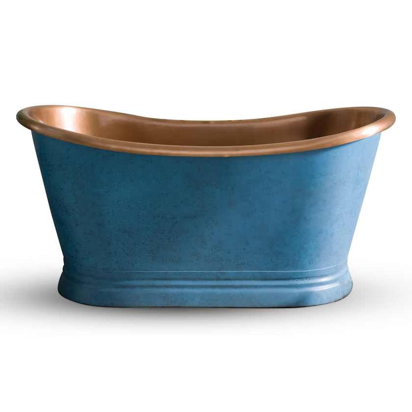 Coppersmith Slanted Cascading Base Copper Bathtub Verdigris Blue Patina Exterior & Antique Finish Interior