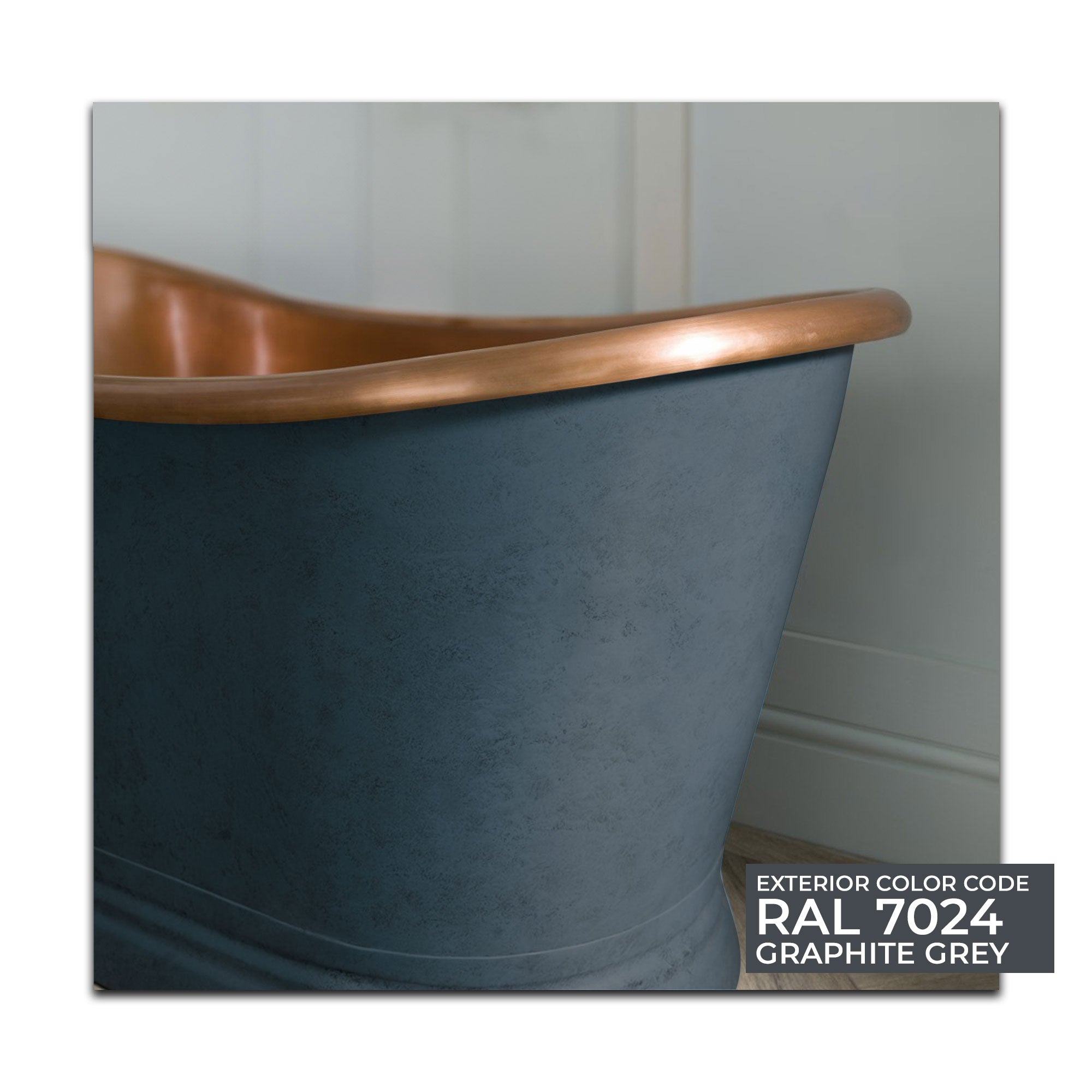 Coppersmith Slanted Cascading Base Copper Bathtub RAL 7024 Graphite grey Exterior & Antique Finish Interior