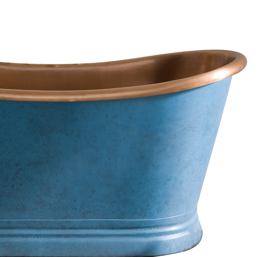 Coppersmith Slanted Cascading Base Copper Bathtub Verdigris Blue Patina Exterior & Antique Finish Interior