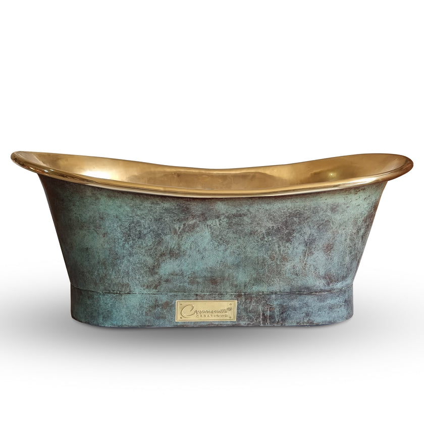 Coppersmith Straight Base Brass Patina Exterior Freestanding Bath