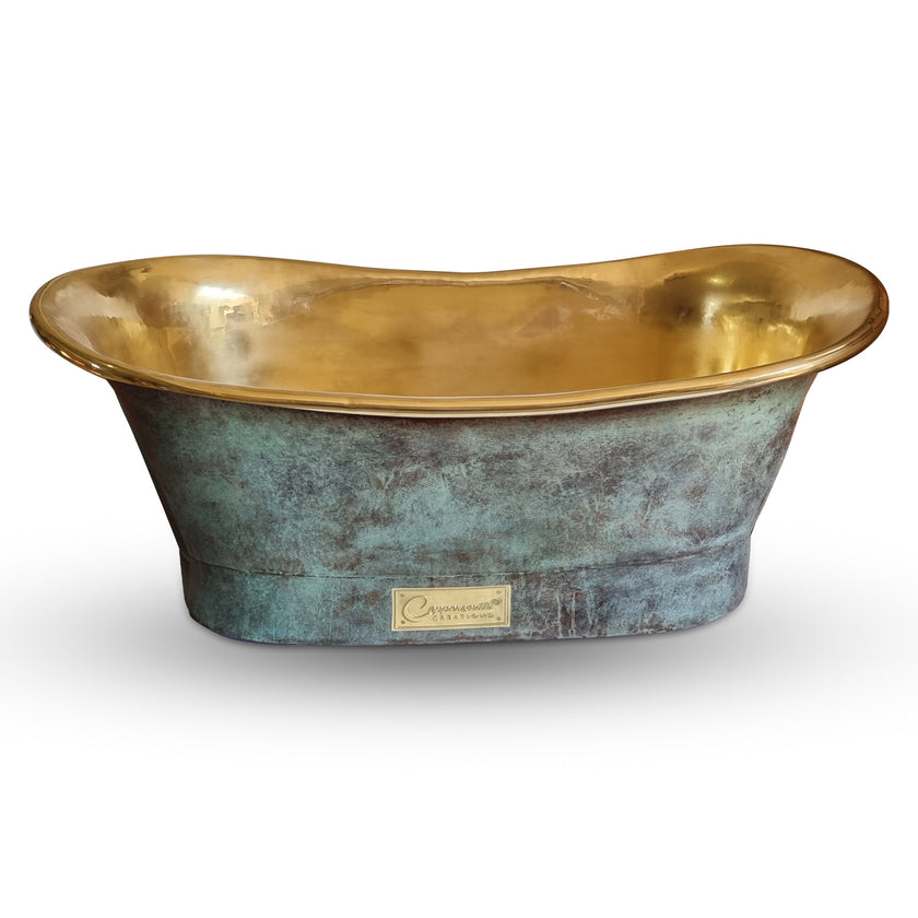Coppersmith Straight Base Brass Patina Exterior Freestanding Bath