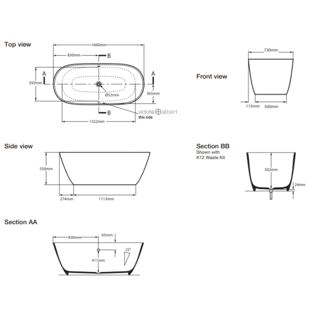 Victoria & Albert Lussari Freestanding Bath All Sizes