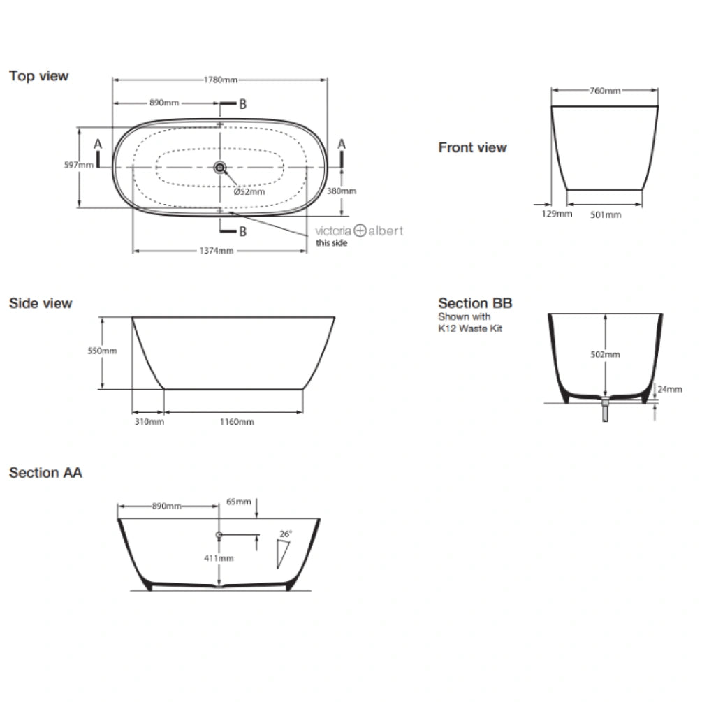 Victoria & Albert Lussari Freestanding Bath All Sizes