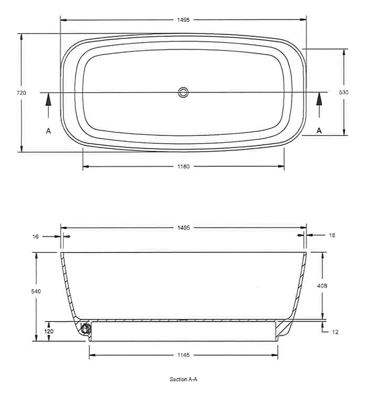 Hudson Reed Bella L1495 x W720mm Square Freestanding Bath