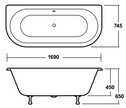 Old London Kenton 1690 x 745 'D' Shaped Back To Wall Freestanding Bath