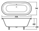 Old London - Kingsbury 1490 x 745 Double Ended Freestanding Bath