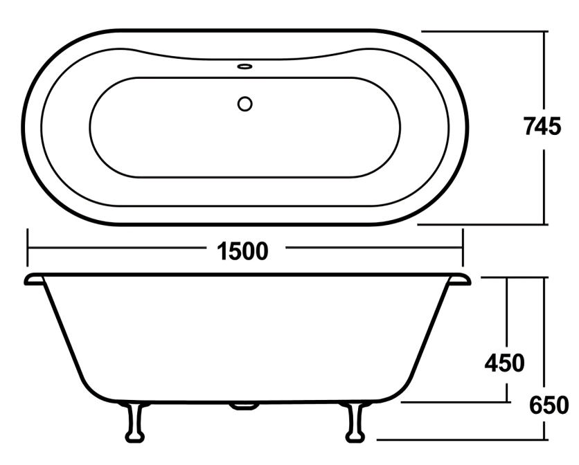 Old London - Kingsbury 1490 x 745 Double Ended Freestanding Bath