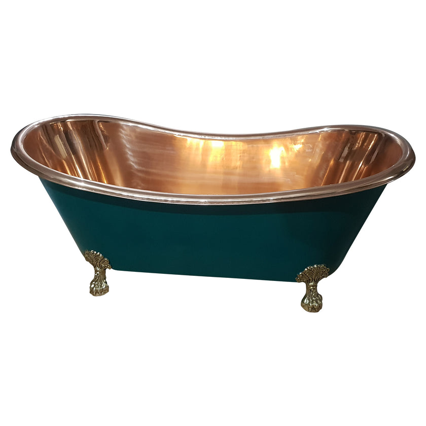 Coppersmith Creations Copper Clawfoot Blue Green Brass Freestanding Bath