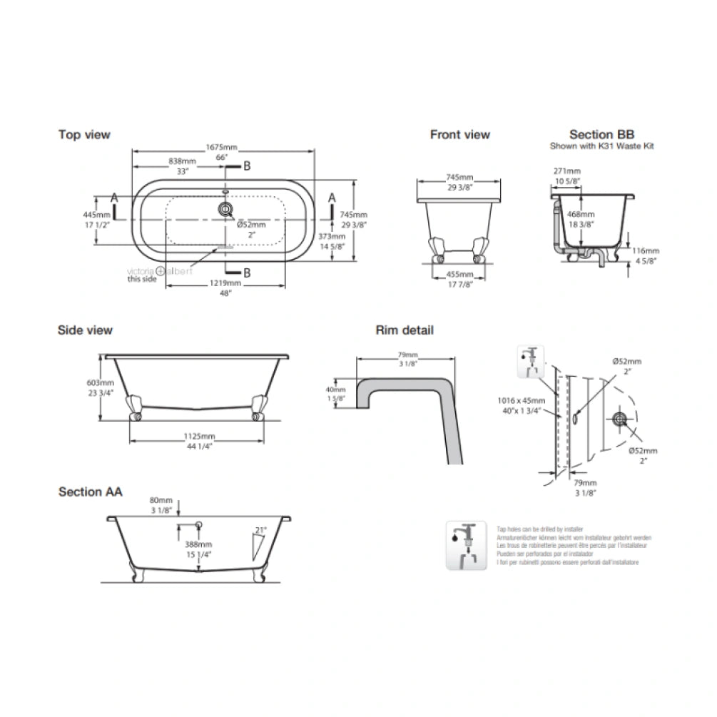 Victoria & Albert Richmond Clawfoot Freestanding Quarrycast Bath