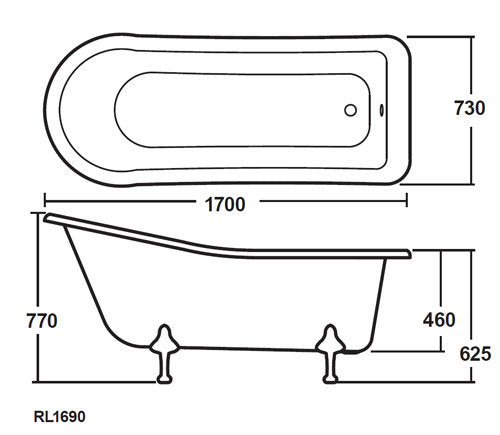 Nuie Kensington 1700 Roll Top Slipper Freestanding Bath