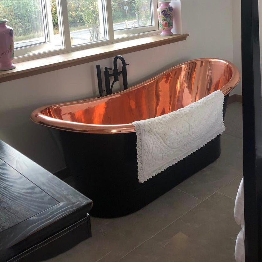 Coppersmith Creations Copper Polished Roll Top Black Freestanding Bath