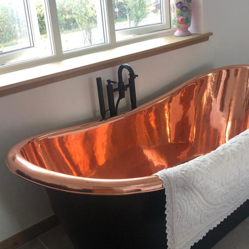 Coppersmith Creations Copper Polished Roll Top Black Freestanding Bath