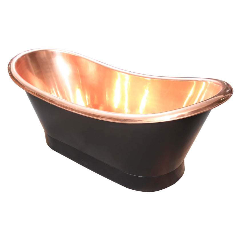 Coppersmith Creations Copper Polished Roll Top Black Freestanding Bath