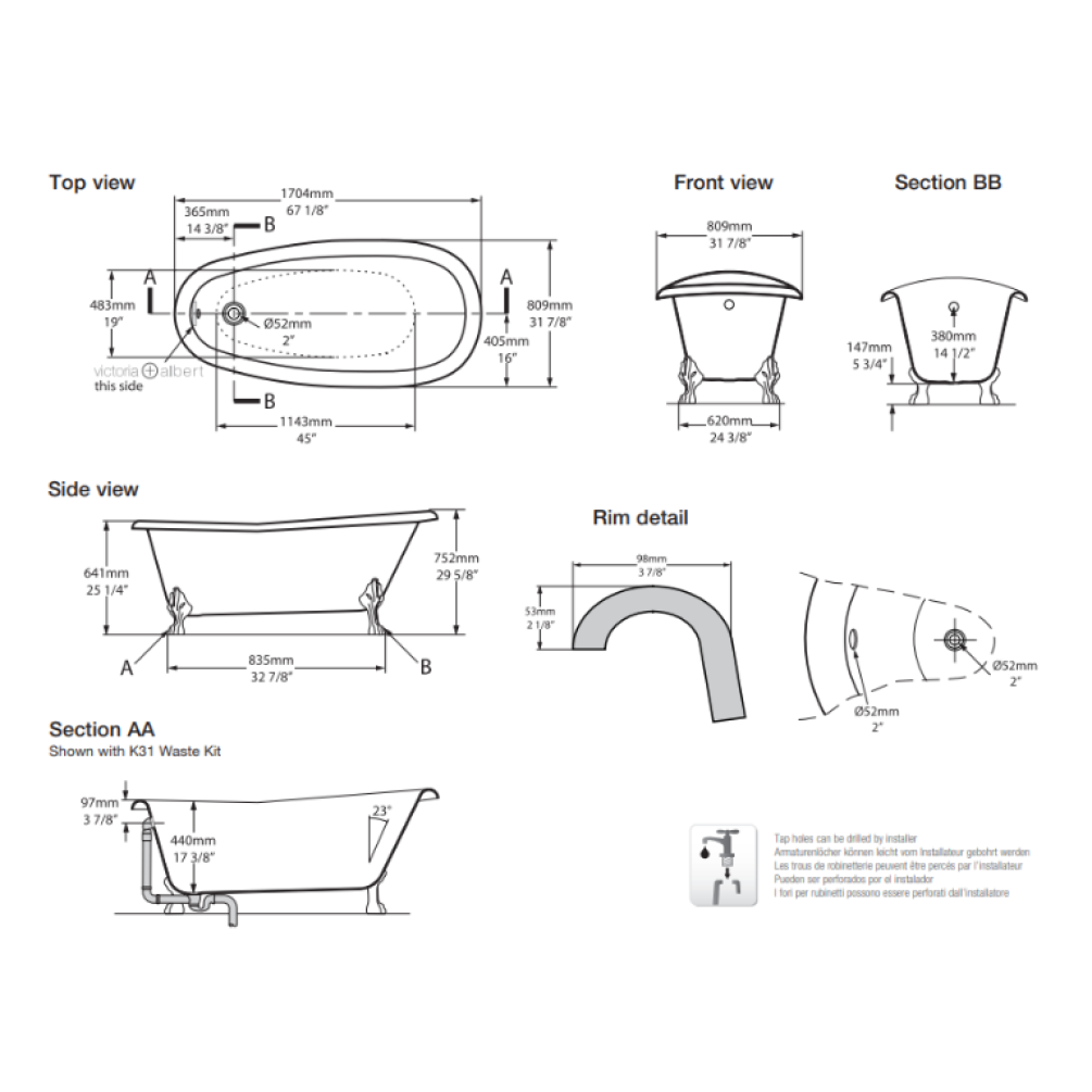 Victoria & Albert Roxburgh Clawfoot Freestanding Bath