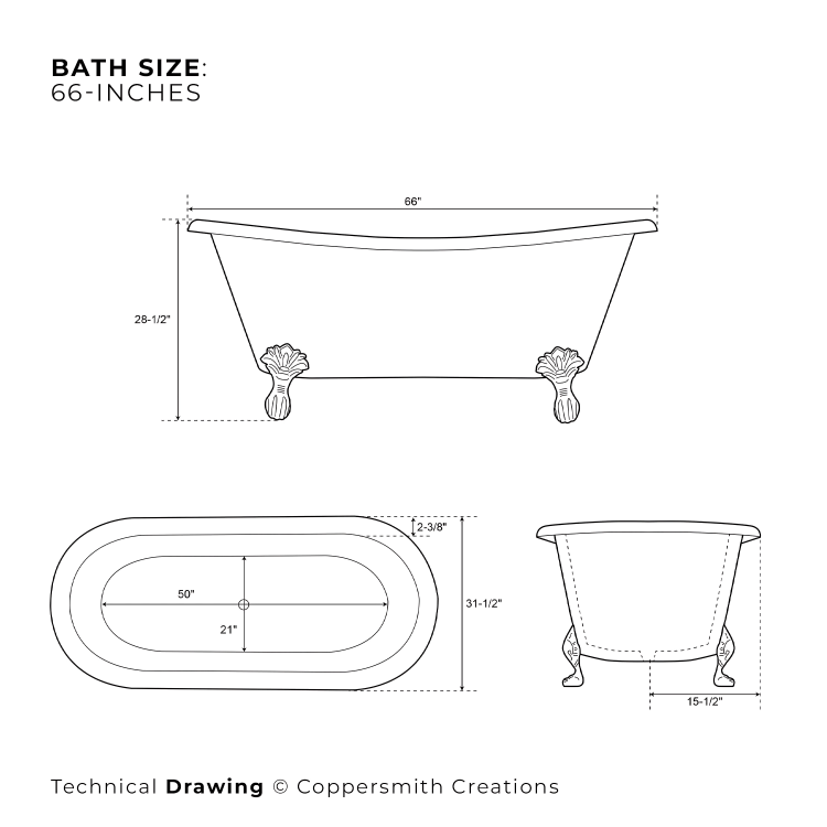 Coppersmith Creations Clawfoot Copper Plain Antique Finish Interior & Patina Exterior Freestanding Bath