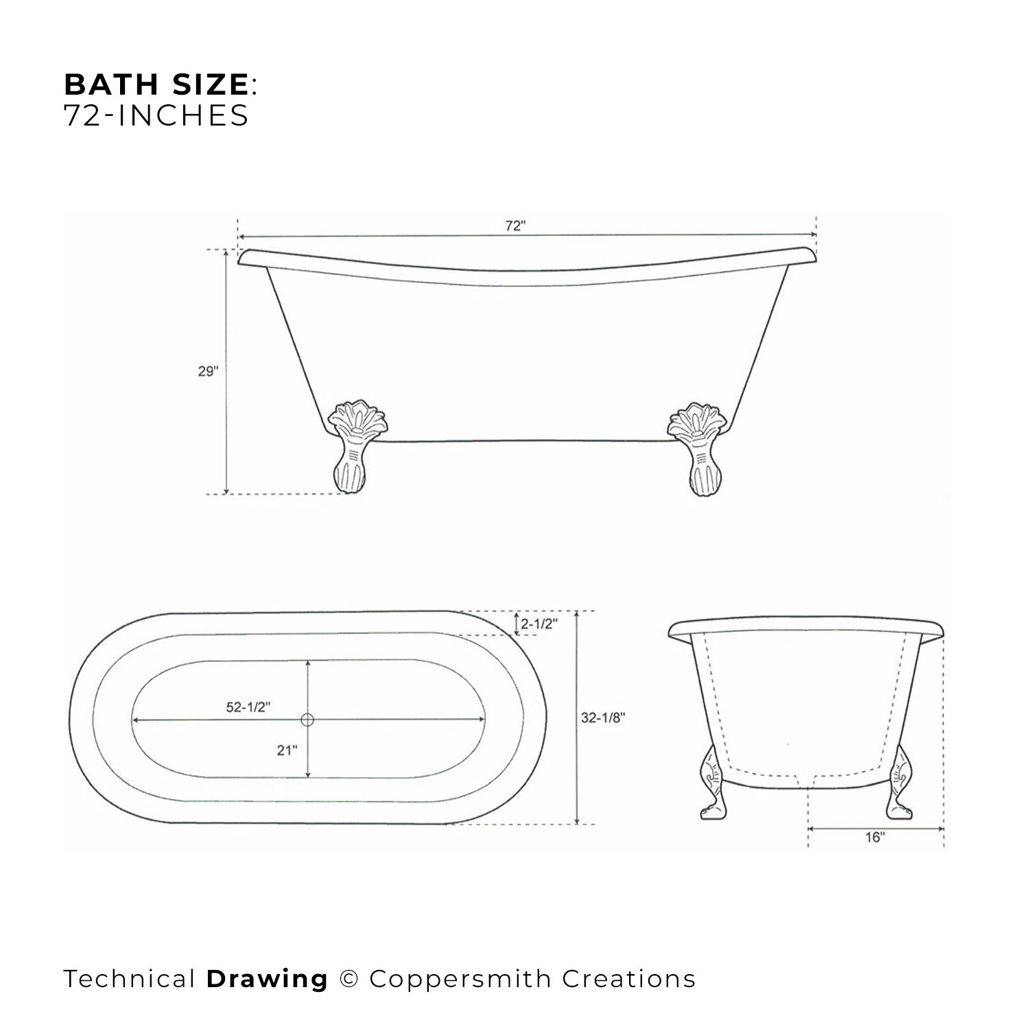 Coppersmith Creations Copper Clawfoot Blue Green Patina Polished Freestanding Bath