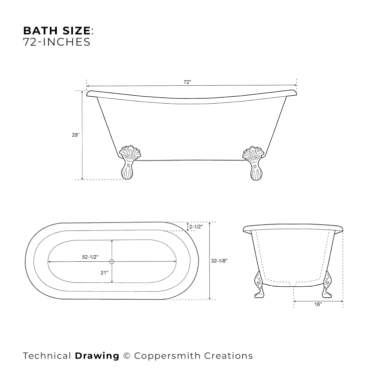 Coppersmith Creations Clawfoot Copper Plain Antique Finish Interior & Patina Exterior Freestanding Bath