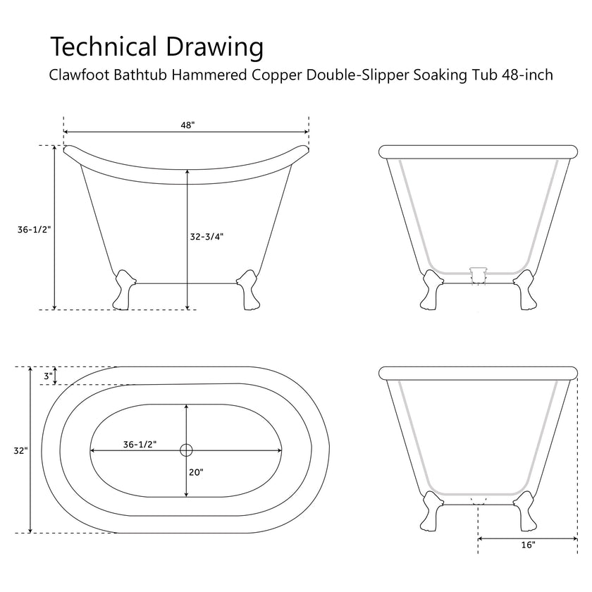 Coppersmith Creations Clawfoot Hammered Copper Double Slipper Freestanding Bath