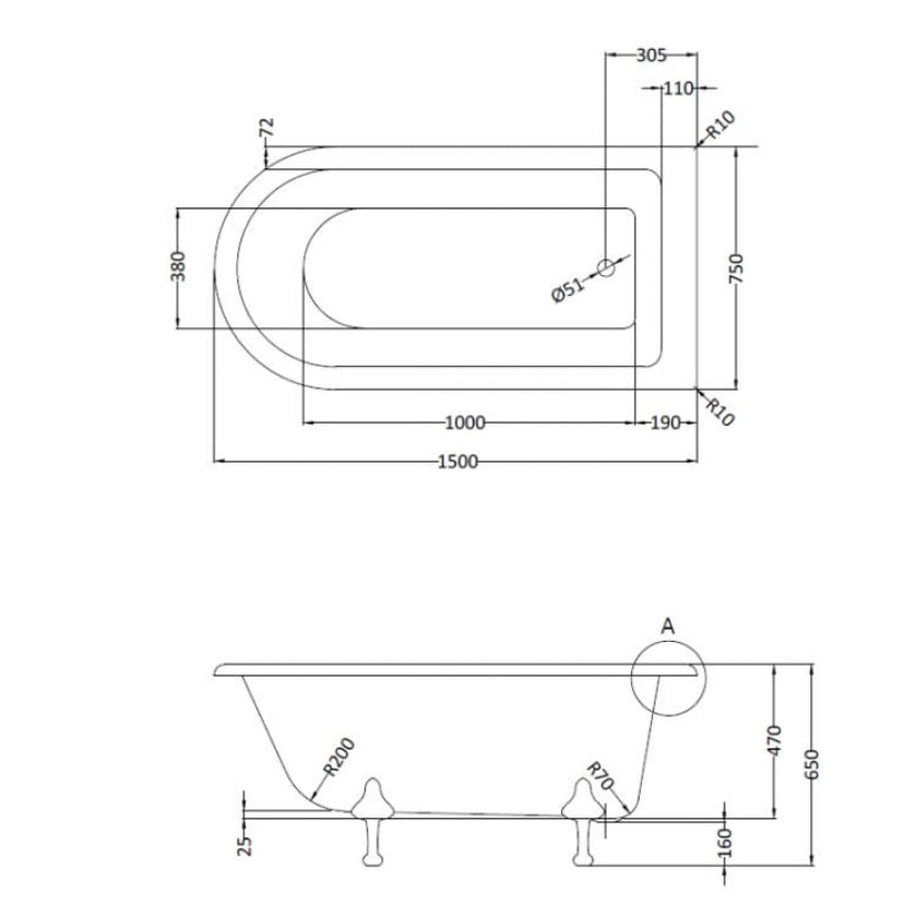 BC Designs Tye Freestanding Shower Bath - All Sizes