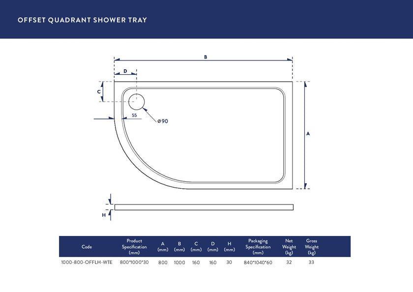 Offset Quad LH 30mm S Tray White