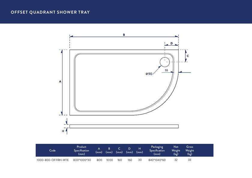 Offset Quad LH 30mm S Tray White