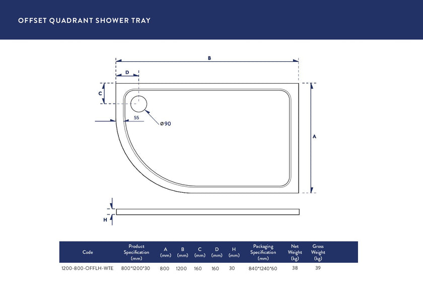 Offset Quad LH 30mm S Tray White