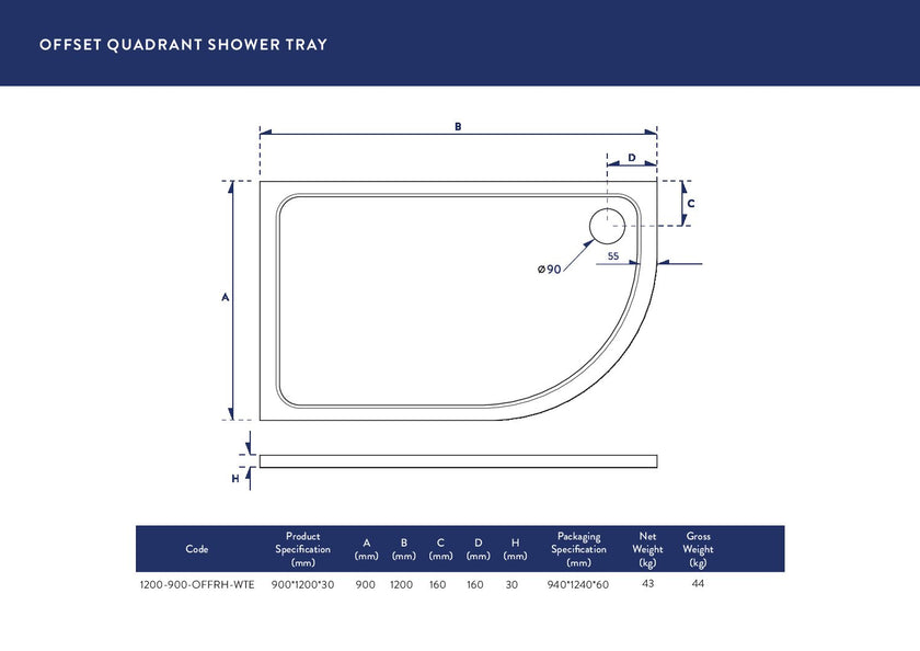 Offset Quad LH 30mm S Tray White